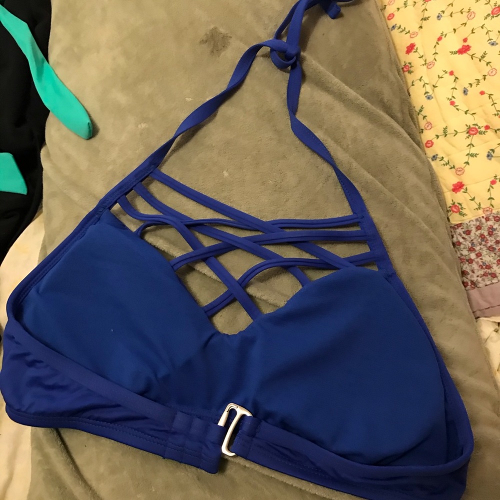 shade shore blue strappy halter bikini top